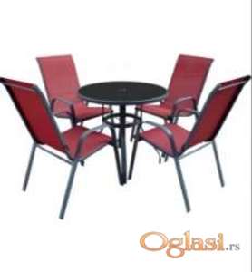 Baštenska garnitura Como – 4 stolice i sto sa staklom – Crvena
